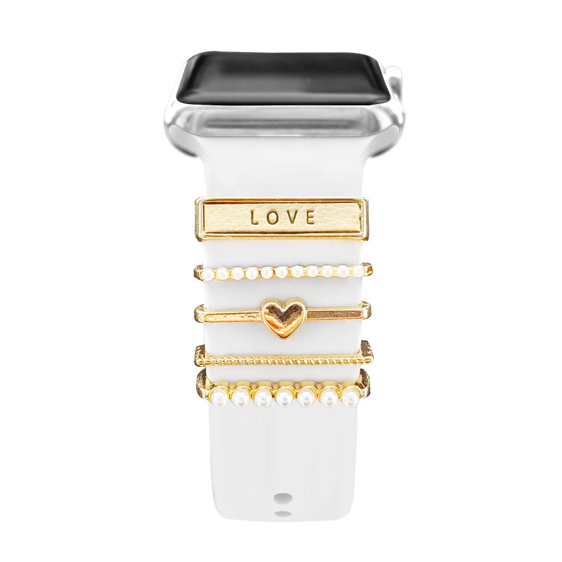 Wowstrap 5Pcs Charms for Apple Watch band 41mm 45mm 40mm 44mm 38mm 42mm 46mm 49mm Women,Diamond+Metal Jewelry Decorative Ring For iWatch series 11 10 9 8 7 6 5 4 se 3/2,Galaxy watch 7/6/5/4,Strap Accessories - Image 1