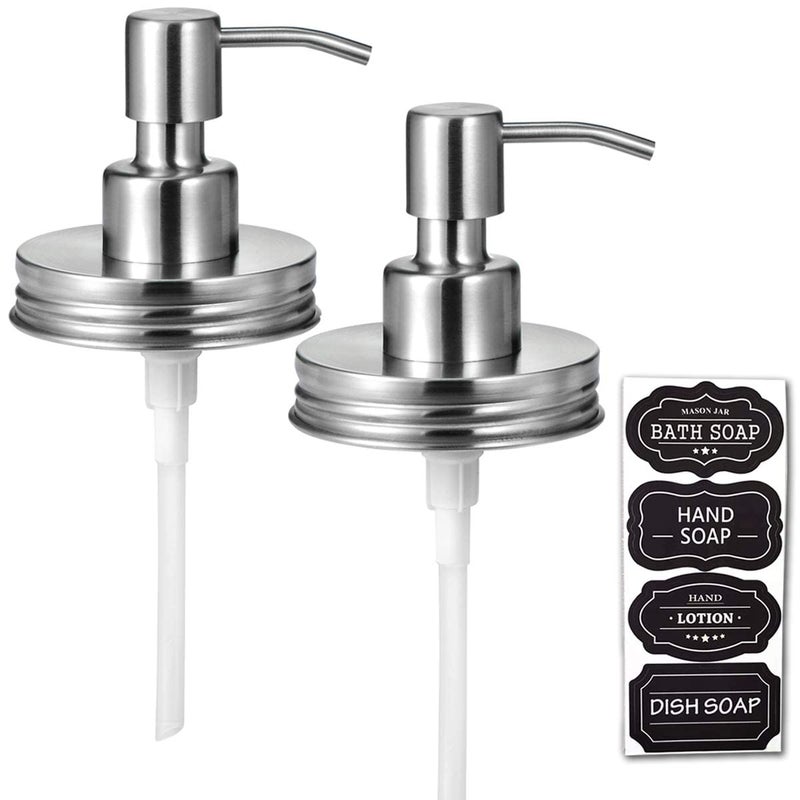Amolliar Mason Jar Liquid Soap Dispenser Lid Rustproof Stainless Steel Cute Farmhouse Decor for Kitchen Bathroom Refill Liquid Soap Pump for Hand Soap Dish Soap Lotion Soap Brushed Nickel 2Pack