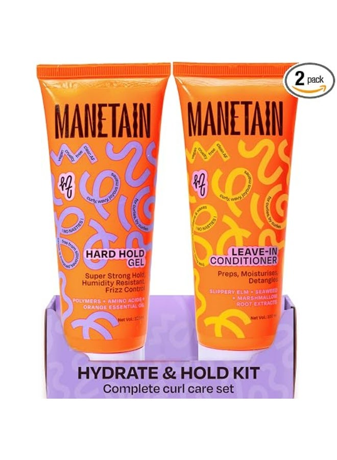 MANETAIN Hydrate & Hold Curl Kit | Leave-in Conditioner 100ml & Hard Hold Gel 100ml for Curly Hair | Long-Lasting Definition, Frizz Control & Moisture for All Hair Types | Vegan, Paraben-Free, CG-Friendly Styling Duo - Image 1