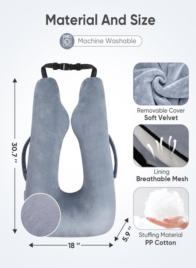 TinlyFinly Car Travel Pillow for Kids Adults, Raised Padding Head and Neck Support Car Seat Pillow for Toddlers, Portable U Shaped Body Pillow for Cars Seat On Road Trip (Light Gray) - Image 2