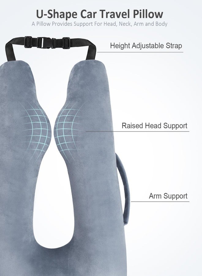 TinlyFinly Car Travel Pillow for Kids Adults, Raised Padding Head and Neck Support Car Seat Pillow for Toddlers, Portable U Shaped Body Pillow for Cars Seat On Road Trip (Light Gray) - Image 3