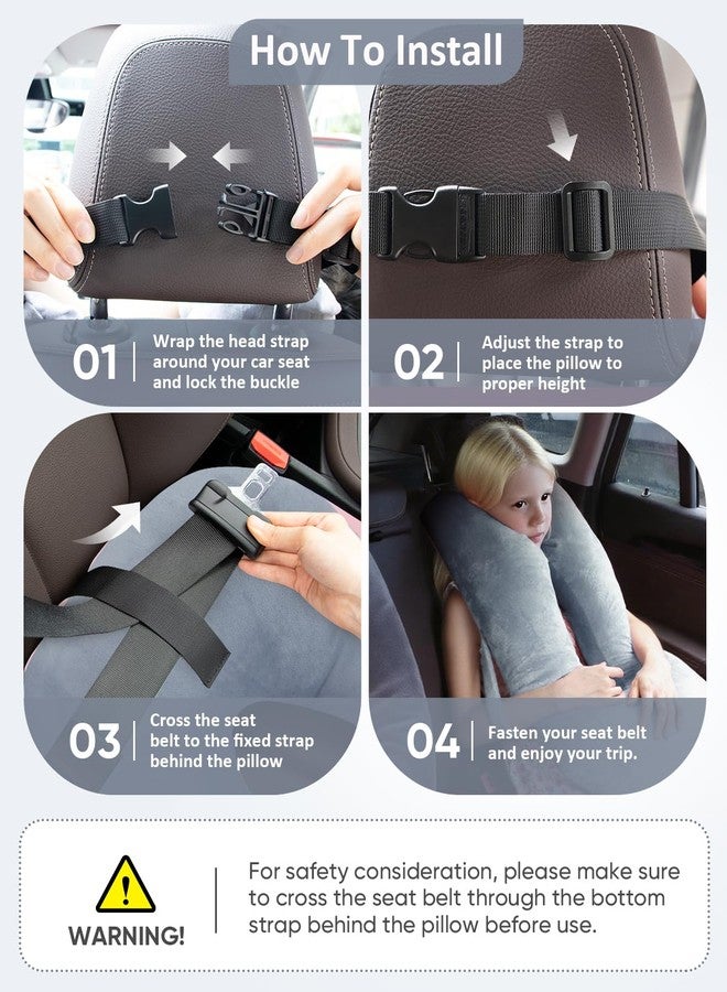 TinlyFinly Car Travel Pillow for Kids Adults, Raised Padding Head and Neck Support Car Seat Pillow for Toddlers, Portable U Shaped Body Pillow for Cars Seat On Road Trip (Light Gray) - Image 5