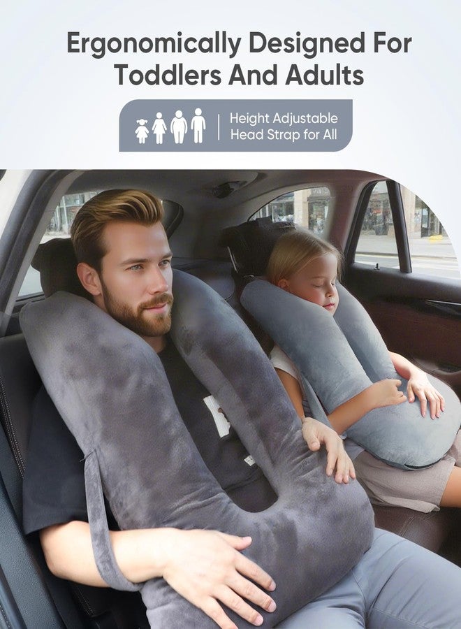 TinlyFinly Car Travel Pillow for Kids Adults, Raised Padding Head and Neck Support Car Seat Pillow for Toddlers, Portable U Shaped Body Pillow for Cars Seat On Road Trip (Light Gray) - Image 4