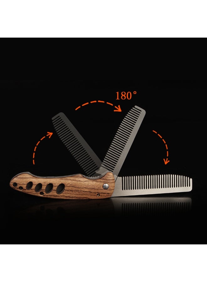 عام الفولاذ المقاوم للصدأ للطي مشط الرجال التصميم مشط الميكانيكية مشط شعر ذقن النفط رئيس مشط في الهواء الطلق المحمولة مشط مع كليب - Image 2