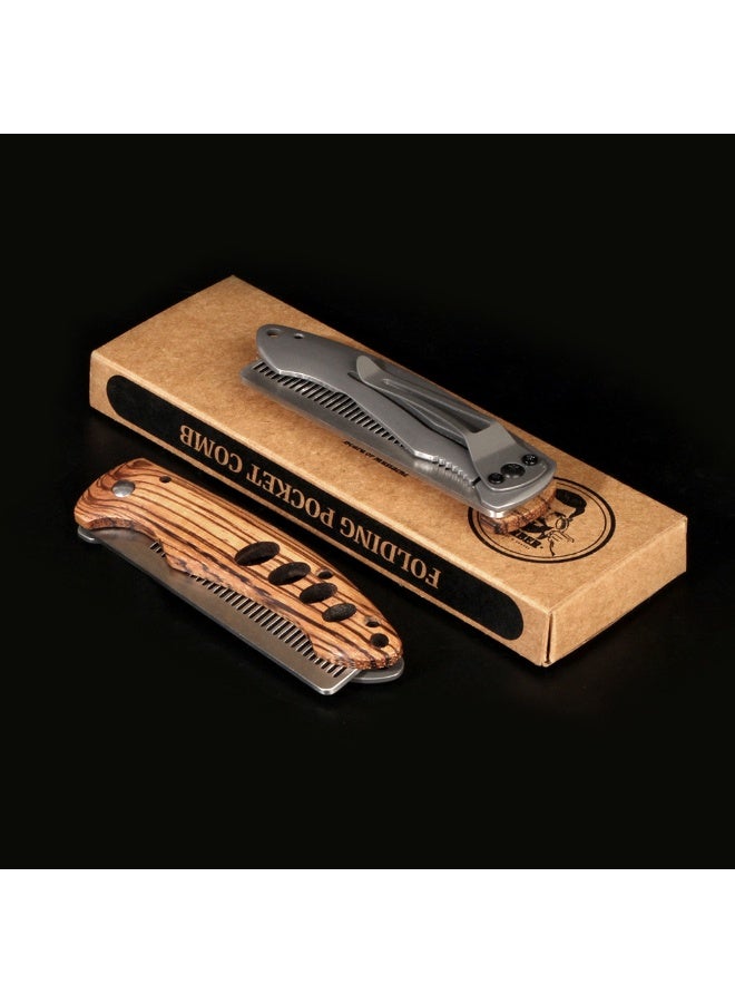 عام الفولاذ المقاوم للصدأ للطي مشط الرجال التصميم مشط الميكانيكية مشط شعر ذقن النفط رئيس مشط في الهواء الطلق المحمولة مشط مع كليب - Image 3