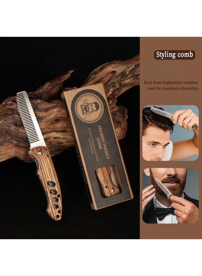 عام الفولاذ المقاوم للصدأ للطي مشط الرجال التصميم مشط الميكانيكية مشط شعر ذقن النفط رئيس مشط في الهواء الطلق المحمولة مشط مع كليب - Image 4