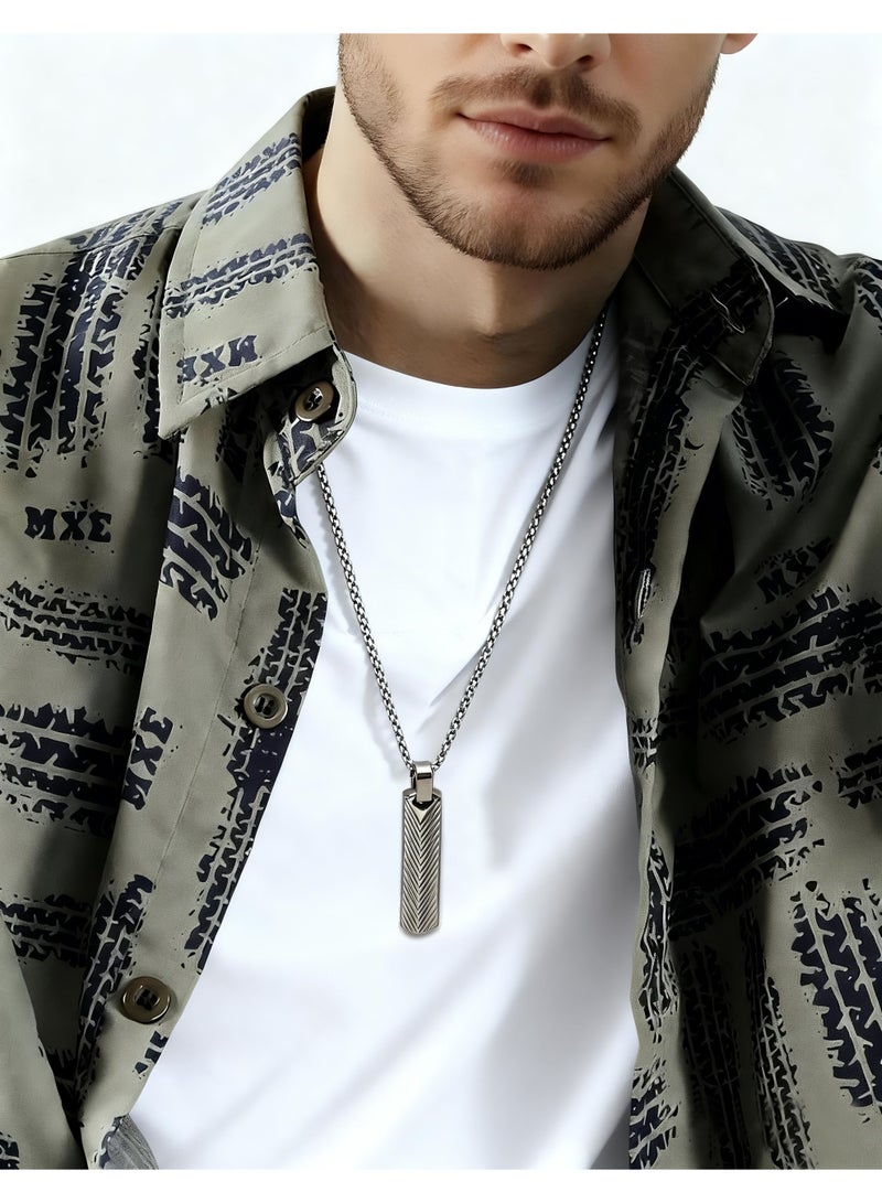 HomeNoor Men’s Vertical Bar Chevron Pendant Necklace, 60cm Silver Stainless Steel Hip‑Hop Accessory for Daily Wear - Image 1
