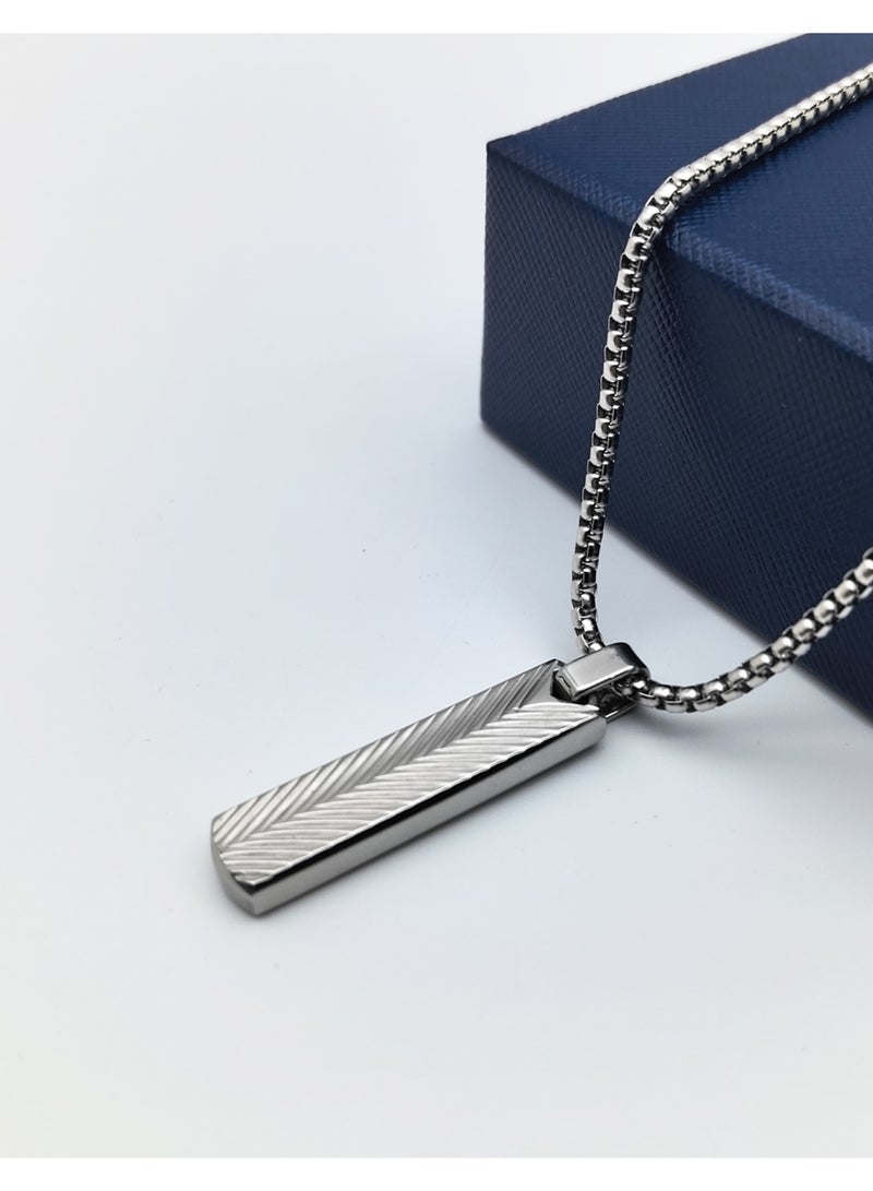 HomeNoor Men’s Vertical Bar Chevron Pendant Necklace, 60cm Silver Stainless Steel Hip‑Hop Accessory for Daily Wear - Image 4
