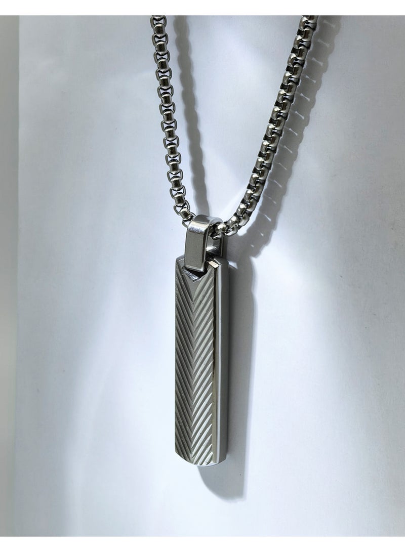 HomeNoor Men’s Vertical Bar Chevron Pendant Necklace, 60cm Silver Stainless Steel Hip‑Hop Accessory for Daily Wear - Image 3
