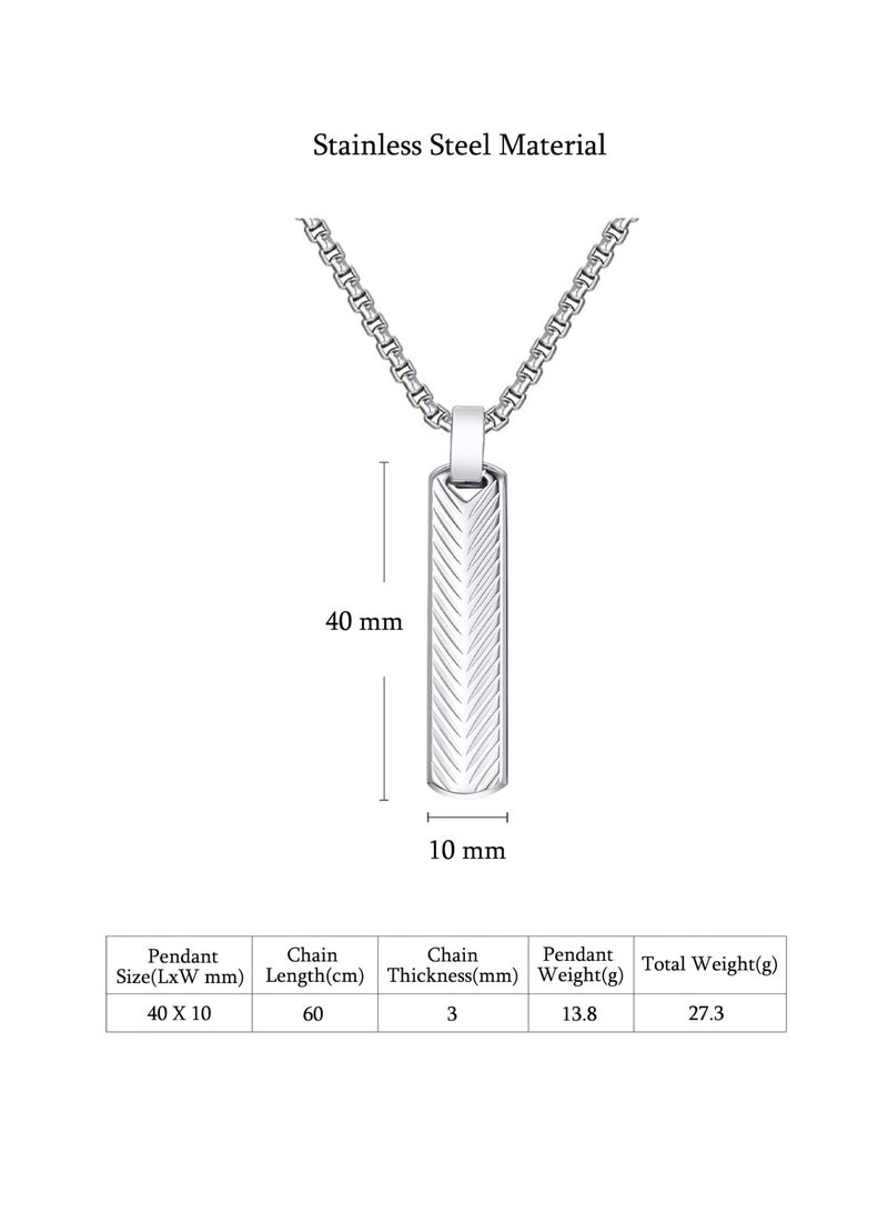 HomeNoor Men’s Vertical Bar Chevron Pendant Necklace, 60cm Silver Stainless Steel Hip‑Hop Accessory for Daily Wear - Image 2