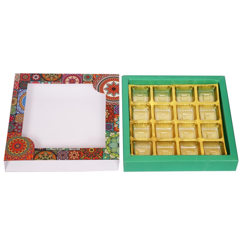 LINE 'N' CURVES LINE N CURVES Chocolate Box 16 Pcs Folding Premium Paperboard Window chocolate Box for Packaging Chocolates Folding box for Gifting Green Pack Of 40 pcs  - Image 3