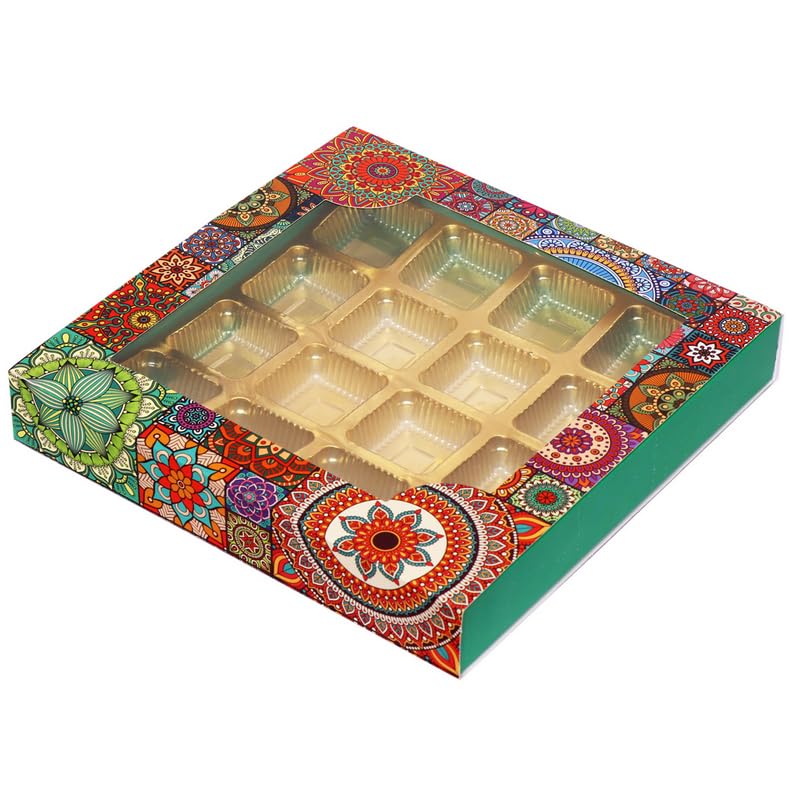 LINE 'N' CURVES LINE N CURVES Chocolate Box 16 Pcs Folding Premium Paperboard Window chocolate Box for Packaging Chocolates Folding box for Gifting Green Pack Of 40 pcs  - Image 1