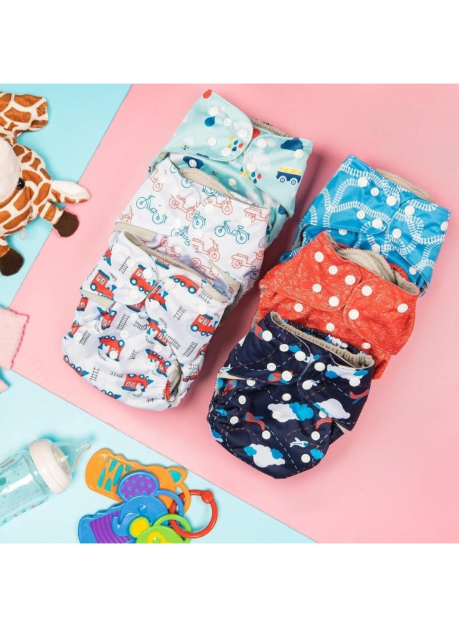 Simple Being Reusable Cloth Diapers, One Size Adjustable, Washable Soft Absorbent, Waterproof Cover, Eco-Friendly Unisex Baby Girl Boy, six 4-Layers Microfiber Inserts (Planes/Trains) - Image 3