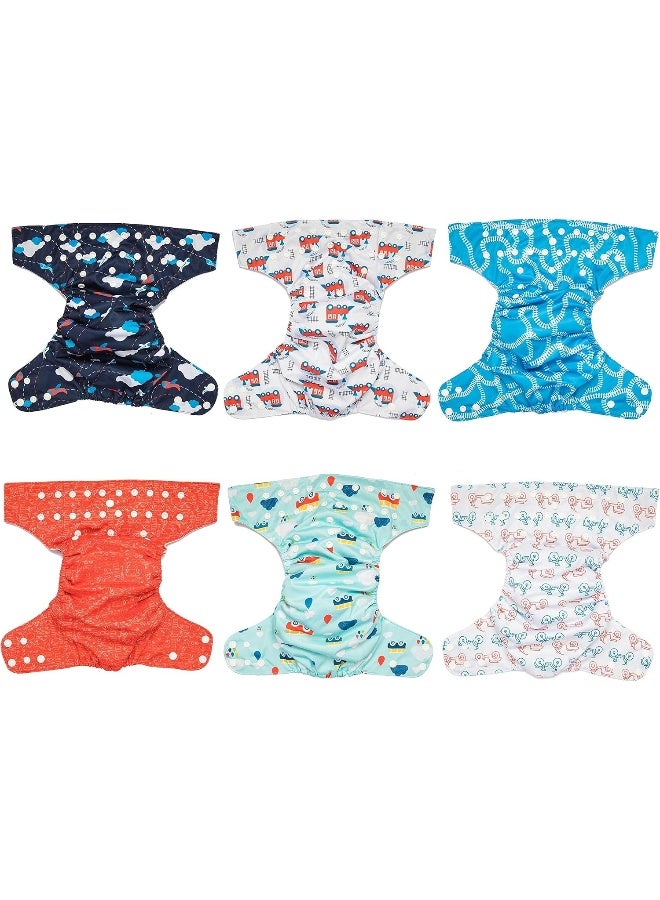 Simple Being Reusable Cloth Diapers, One Size Adjustable, Washable Soft Absorbent, Waterproof Cover, Eco-Friendly Unisex Baby Girl Boy, six 4-Layers Microfiber Inserts (Planes/Trains) - Image 4
