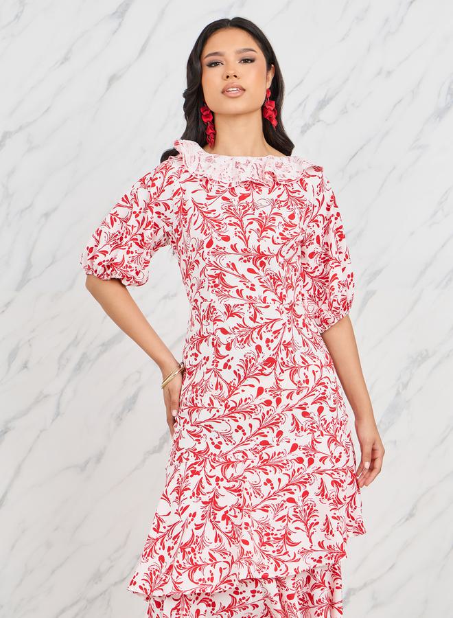 Styli Floral Ruffle Midi Dress  - Image 2
