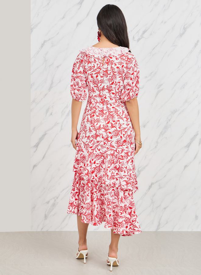 Styli Floral Ruffle Midi Dress  - Image 4