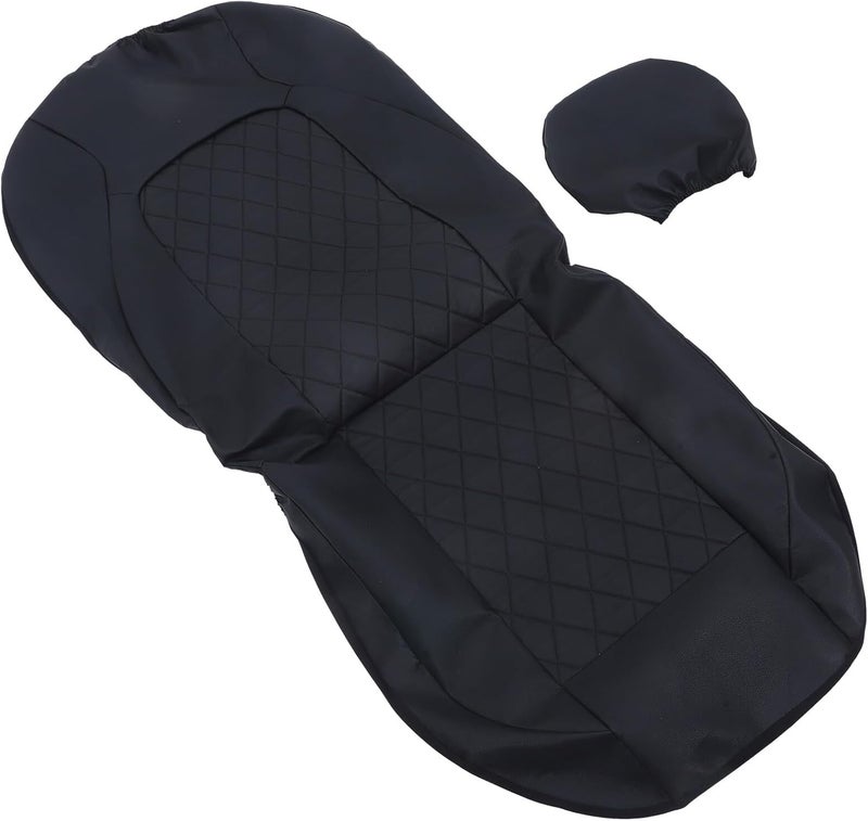 Abaodam Pu Leather Car Seat Covers 2pcs Set Quilted Diamond Stitching, Black Vehicle Seat Protector and Headrest Covers for Cars and Minivans Interior Accessories - Image 1