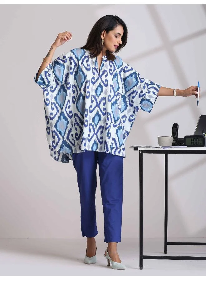 trueBrowns Blue Cotton Ikat Kaftan Co-ord Set