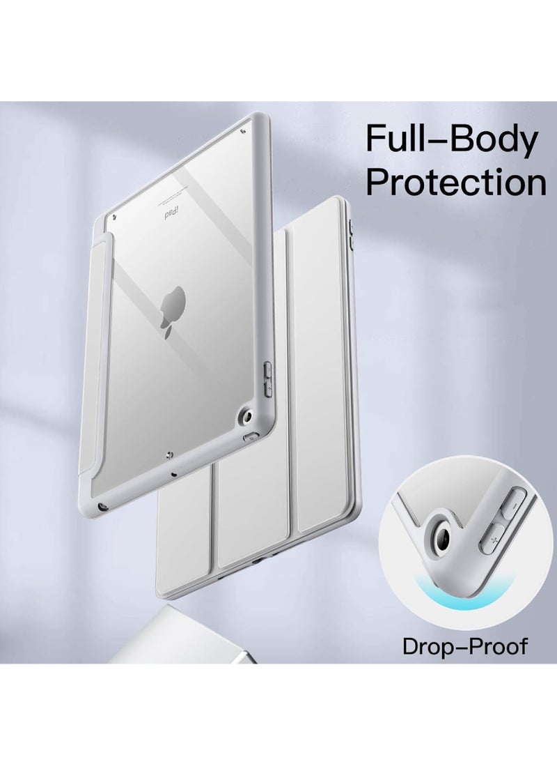 Rock Pow - Case for iPad 10.2-Inch (9th/8th/7th Generation 2021/2020/2019) with Pencil Holder Clear Transparent Back Shell Slim Stand Shockproof Tablet Cover Auto Wake/Sleep - Image 1
