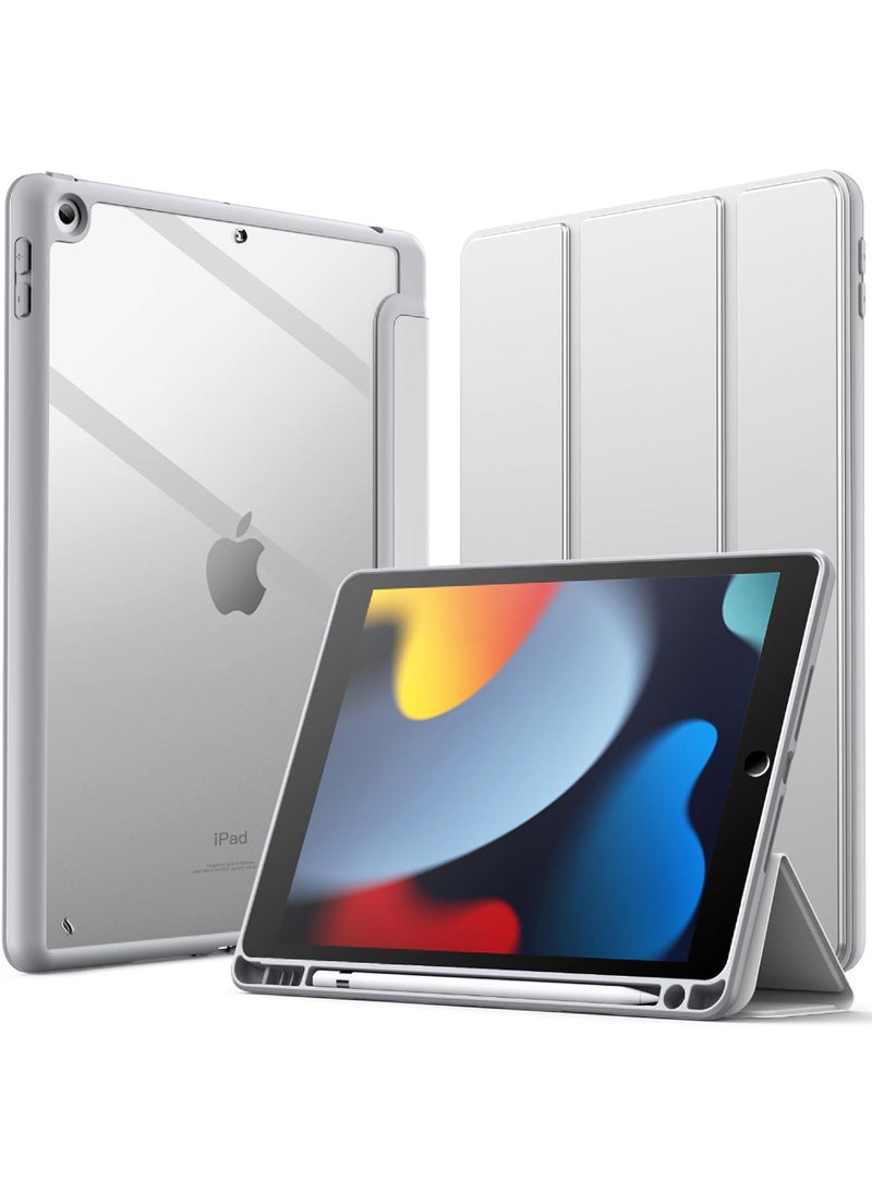 Rock Pow - Case for iPad 10.2-Inch (9th/8th/7th Generation 2021/2020/2019) with Pencil Holder Clear Transparent Back Shell Slim Stand Shockproof Tablet Cover Auto Wake/Sleep - Image 1
