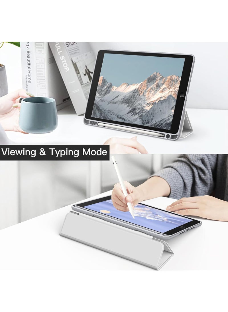 Rock Pow - Case for iPad 10.2-Inch (9th/8th/7th Generation 2021/2020/2019) with Pencil Holder Clear Transparent Back Shell Slim Stand Shockproof Tablet Cover Auto Wake/Sleep - Image 1