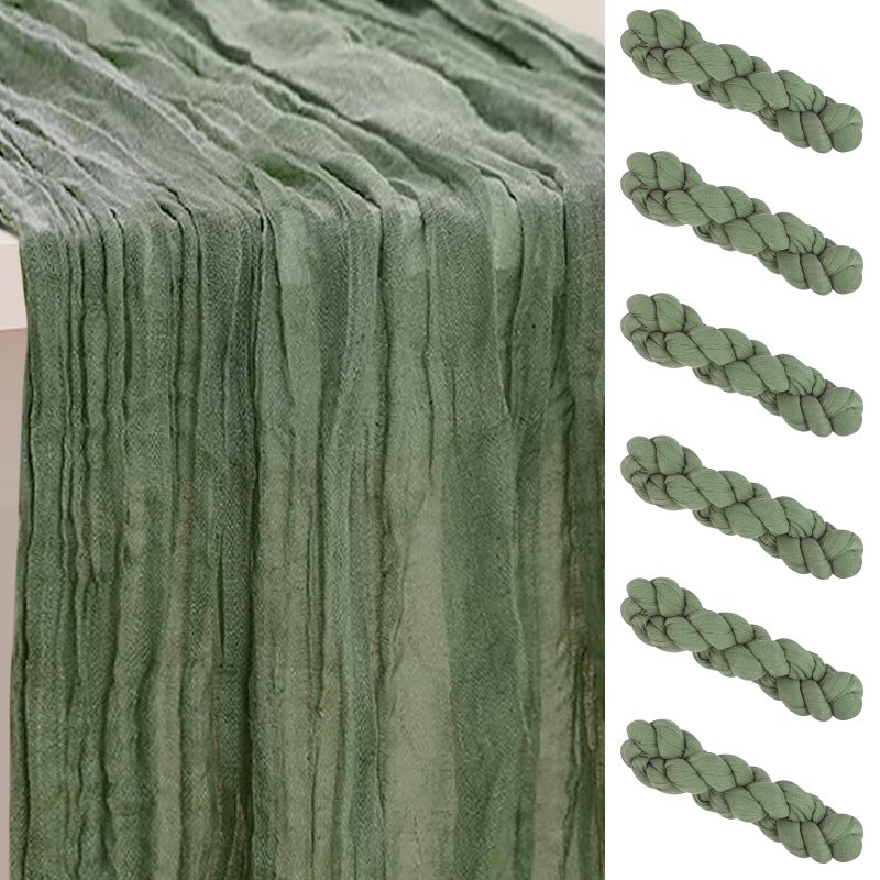 SuBleer 6 Pack Sage Green Cheesecloth Table Runner 35x120 Inch 10Ft Rustic Gauze Cheese Cloth Table Runner Sheer Cheesecloth Table Runners for Wedding Party Bridal Shower Decoration - Image 1
