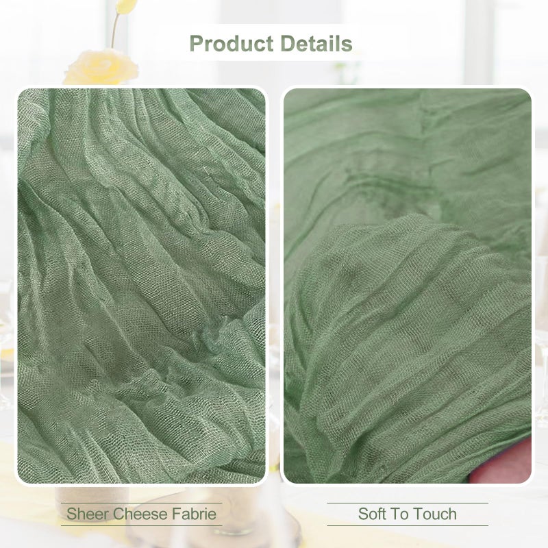 SuBleer 6 Pack Sage Green Cheesecloth Table Runner 35x120 Inch 10Ft Rustic Gauze Cheese Cloth Table Runner Sheer Cheesecloth Table Runners for Wedding Party Bridal Shower Decoration - Image 2