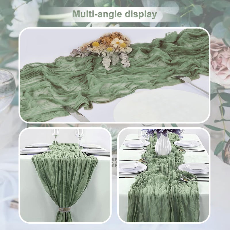 SuBleer 6 Pack Sage Green Cheesecloth Table Runner 35x120 Inch 10Ft Rustic Gauze Cheese Cloth Table Runner Sheer Cheesecloth Table Runners for Wedding Party Bridal Shower Decoration - Image 5