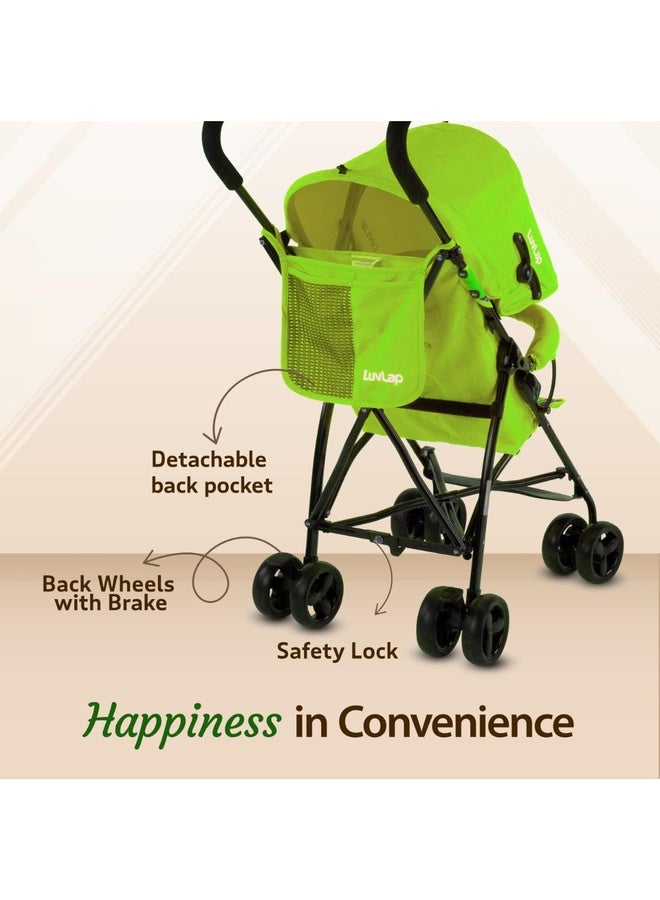 Luvlap Tutti Fruti Baby Stroller/Buggy, Lightweight, Compact & Travel Friendly Baby Pram for 6-36 Months, 5 Point Safety Harness, Adjustable seat Recline, Extendable Canopy, Upto 15Kg (Green) - Image 4