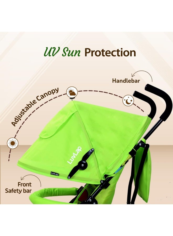 Luvlap Tutti Fruti Baby Stroller/Buggy, Lightweight, Compact & Travel Friendly Baby Pram for 6-36 Months, 5 Point Safety Harness, Adjustable seat Recline, Extendable Canopy, Upto 15Kg (Green) - Image 3