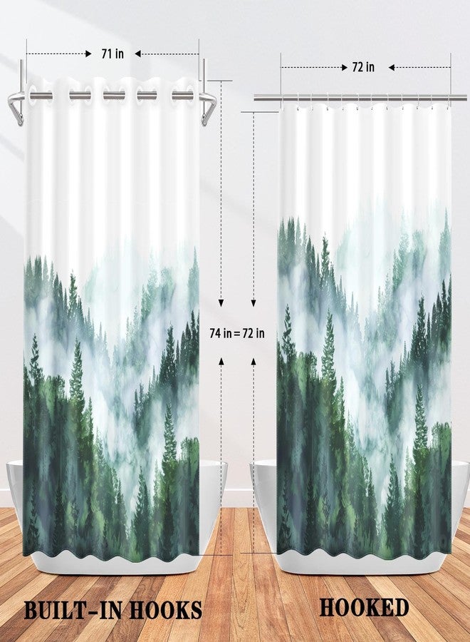 Nesphy No Hook Misty Forest Shower Curtain with Snap-in PEVA Liner Set, Ombre Sage Green Nature Tree Mountain Hotel Style with See Through Top Window Double Layers Waterproof Bath Curtain 71x74 Inch - Image 5