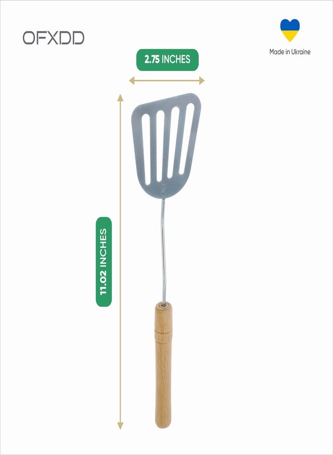 أوف إكس دي دي ملعقة مسطحة مثقبة من الفولاذ المقاوم للصدأ - ملعقة تقليب معدنية للمطبخ بمقبض خشبي - Image 5