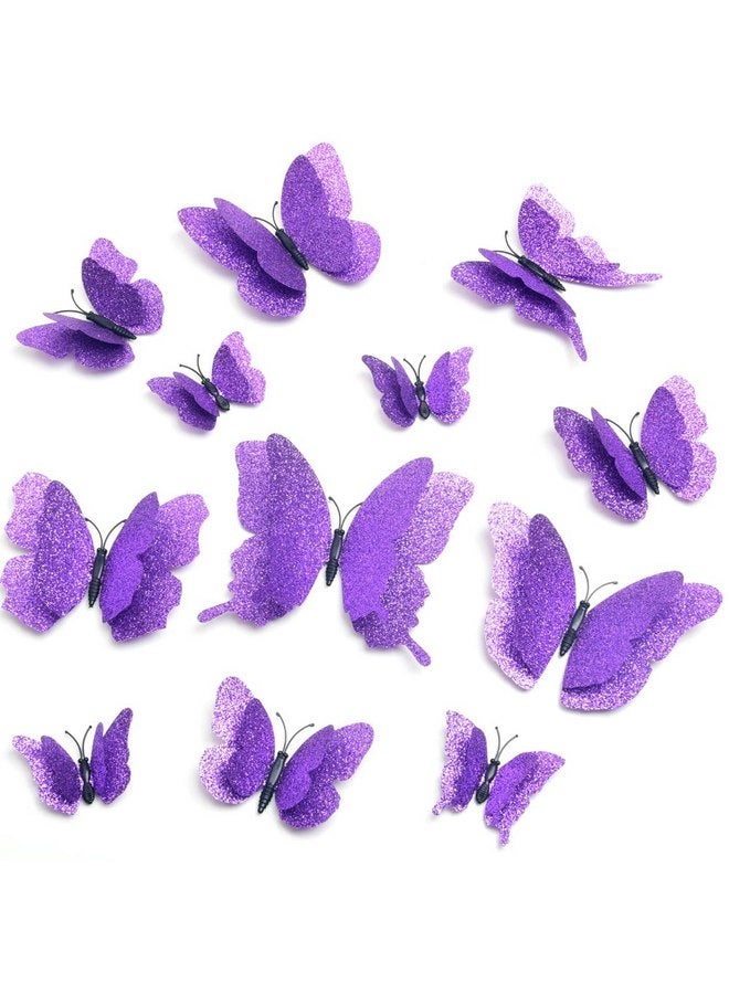 DAGOU 3D Butterfly Wall Decor 24 Pcs 3 Sizes, Gold Butterfly Decorations for Home Decorations Butterfly Party Decorations Room Decorations, Removable Stickers (Purple) - Image 1