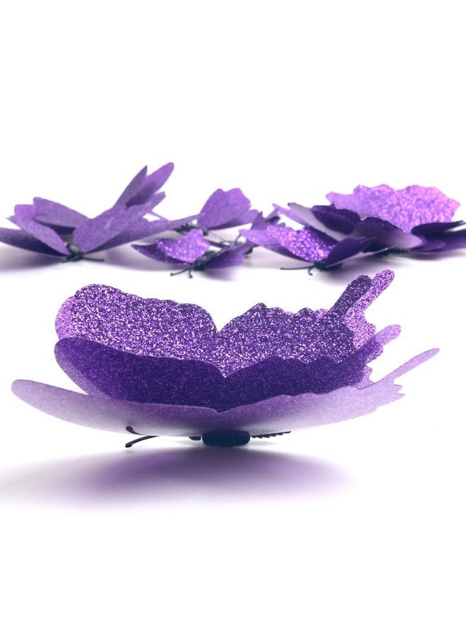 DAGOU 3D Butterfly Wall Decor 24 Pcs 3 Sizes, Gold Butterfly Decorations for Home Decorations Butterfly Party Decorations Room Decorations, Removable Stickers (Purple) - Image 3