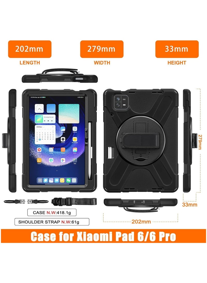 Case Compatible with Xiaomi Pad 6 / Pad 6 Pro 11 inch 2023 with Pen Holder, Portable Hybrid Shock-Proof Cover with 360° Rotatable Loop Handle and Shoulder Strap - Image 2