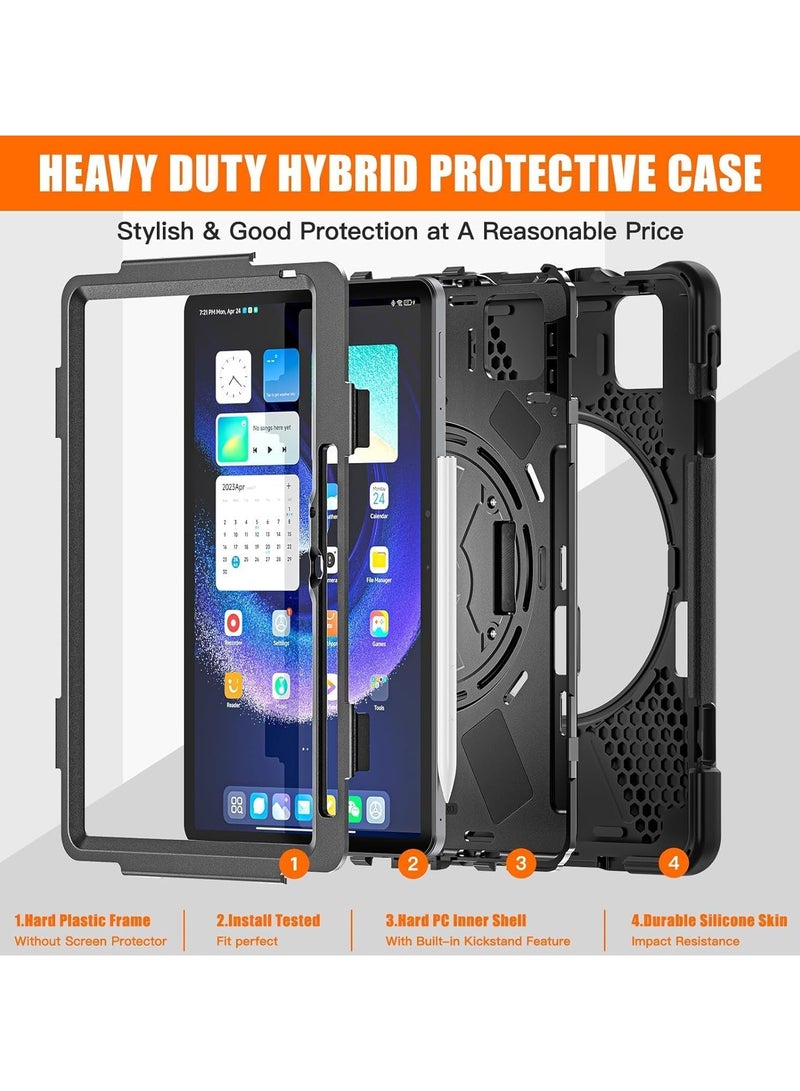 Case Compatible with Xiaomi Pad 6 / Pad 6 Pro 11 inch 2023 with Pen Holder, Portable Hybrid Shock-Proof Cover with 360° Rotatable Loop Handle and Shoulder Strap - Image 3