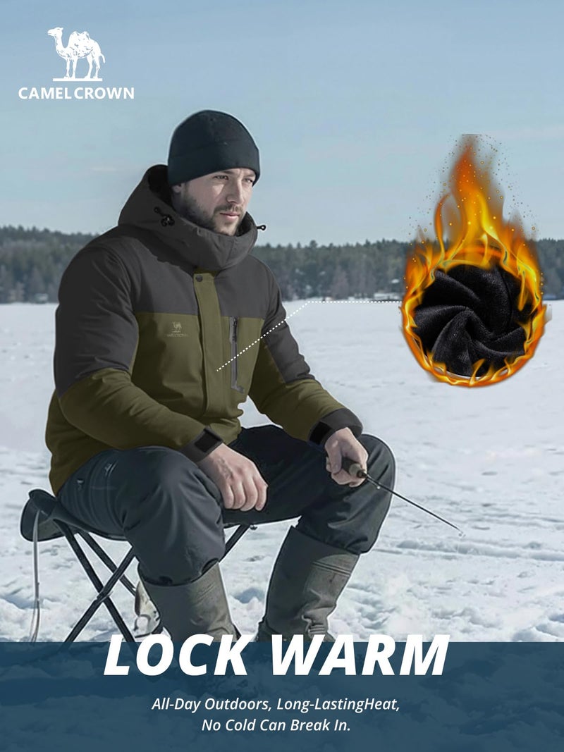 CAMEL CROWN Men's Winter Ski Jacket Mountain Snow Coats Waterproof Detachable Hood Windproof Fleece Rain Jackets Splicing Black M - Image 4