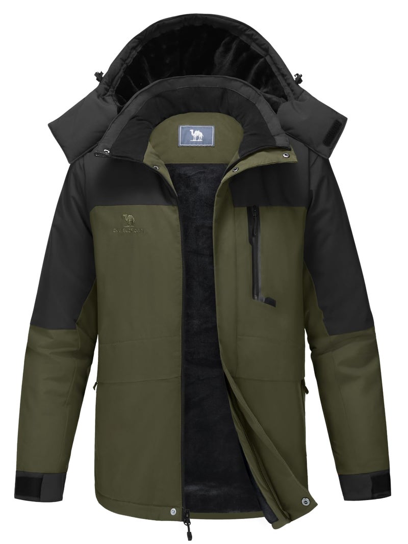 CAMEL CROWN Men's Winter Ski Jacket Mountain Snow Coats Waterproof Detachable Hood Windproof Fleece Rain Jackets Splicing Black M - Image 1