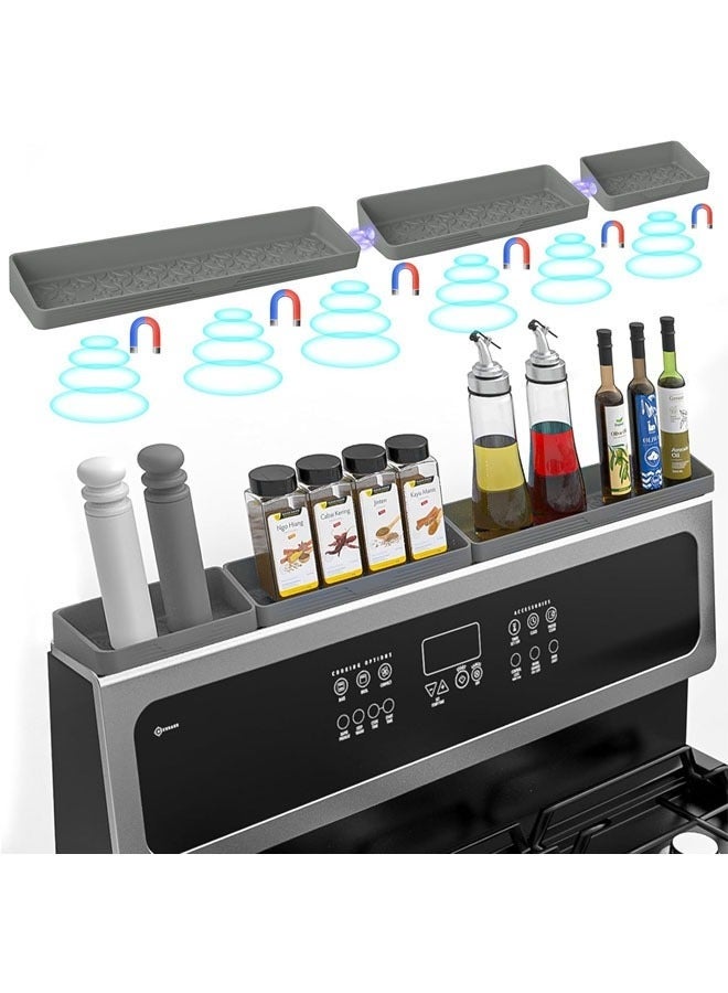 YelaJoy 30"/24"/20" Silicone Stove Top Magnetic Shelf for Kitchen, Soft Flexible Strong Magnetic Heat Resistant Over the Stove Silicone Oven Shelf, Spice Rack Organizer for Back of Oven, Grey - Image 1