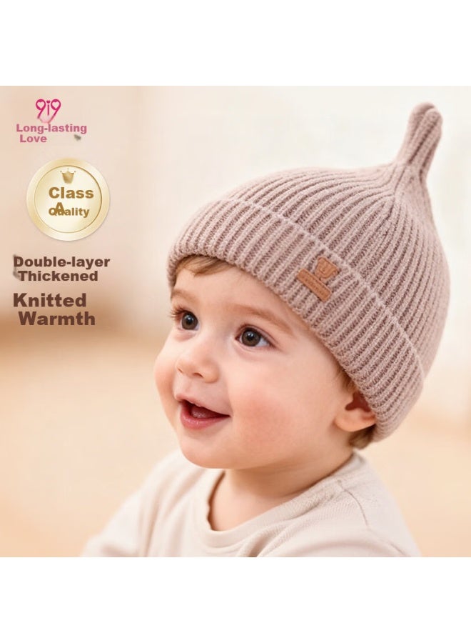 9i9 Baby Hat Winter Cute Bear Warm Thickened Double-layer Knitted Warm Hat Light Brown 3-12 Months F51 - Image 1