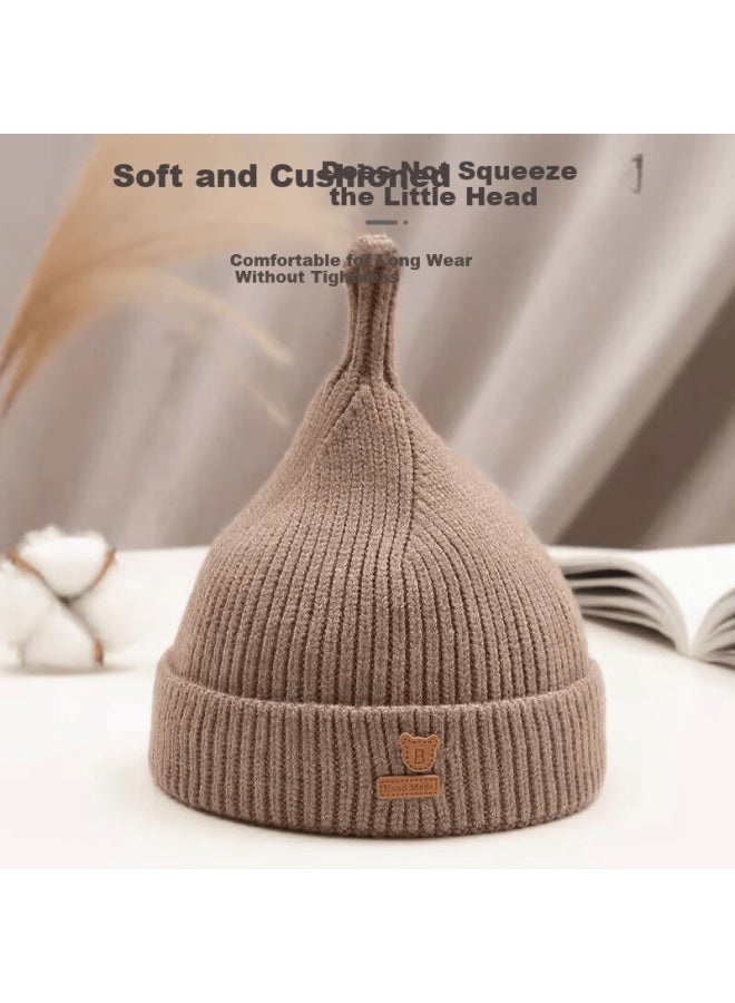 9i9 Baby Hat Winter Cute Bear Warm Thickened Double-layer Knitted Warm Hat Light Brown 3-12 Months F51 - Image 2