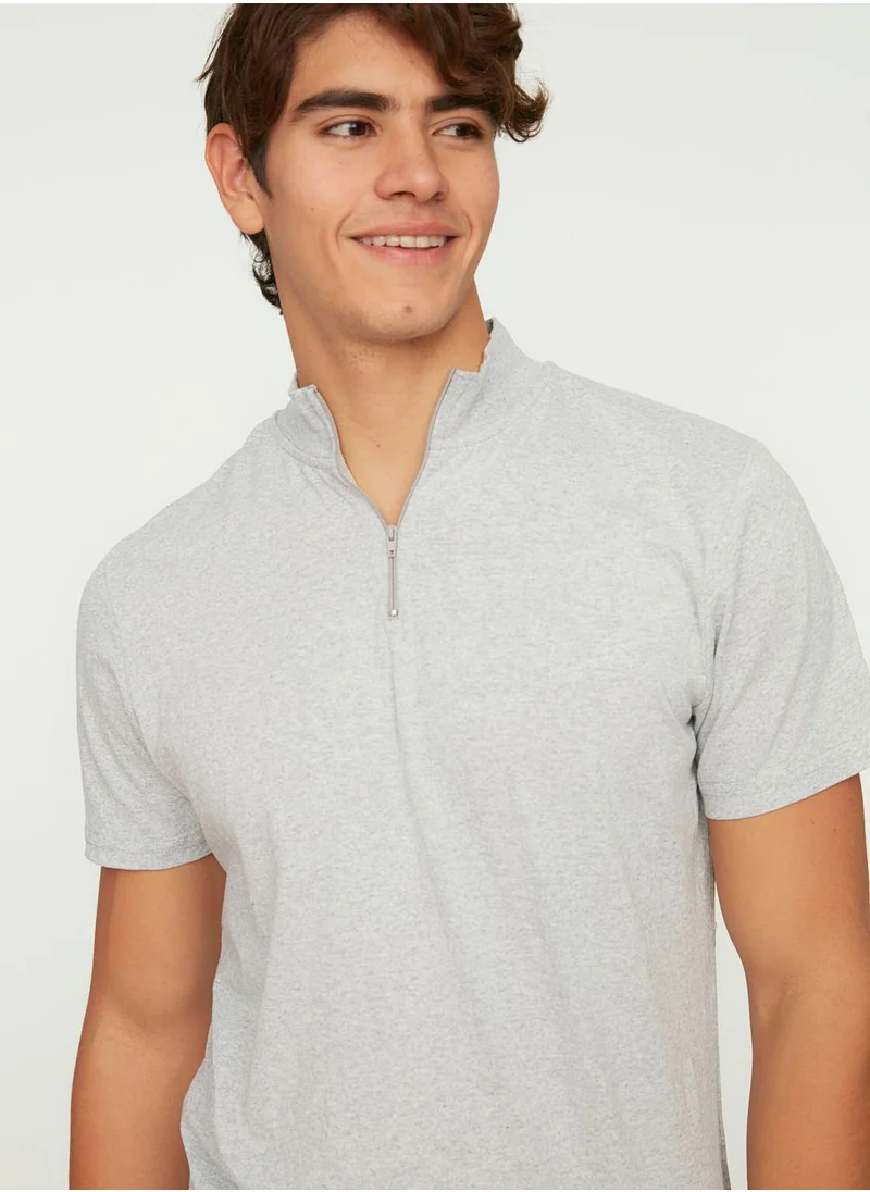 trendyol Essential Half Zip Crew Neck T-Shirt