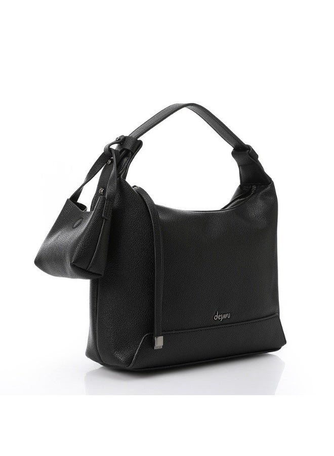 DejaVu One Main Compartment Leather Black Handbag - Image 2