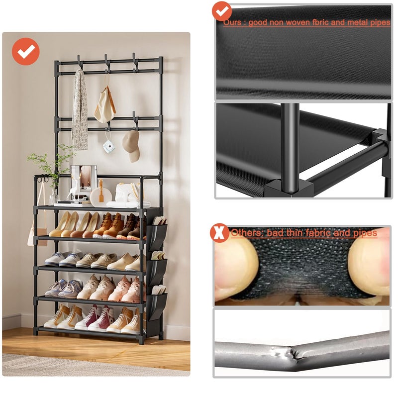 OYREL Shoe Rack 5 Tier Shoe Organizer Storage 15-20 Pairs Shoes Rack for Closet Entrance Shoe Rack Organizer with Hooks and Side Pocket Entryway Shoe Holder Space Saving Free Standing Shoe Racks - Image 5