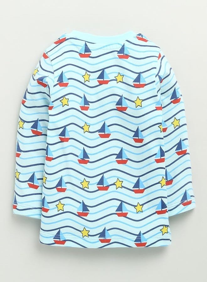 BUMZEE طقم بيجاما وجلبلة قطنية بأكمام طويلة للأولاد من بامزي، لون أزرق سماوي - من 3 إلى 6 أشهر (Peb10114C-sbl) - Image 3