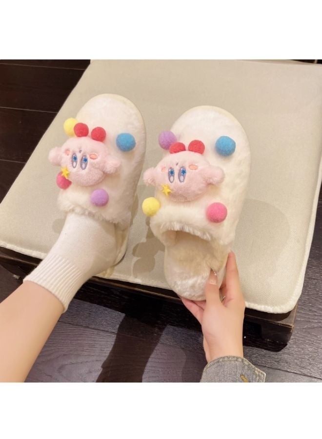 Nintendo Kirby Plush Indoor Slippers – Soft & Cozy Cartoon Design with Colorful Pom-Poms - Image 1