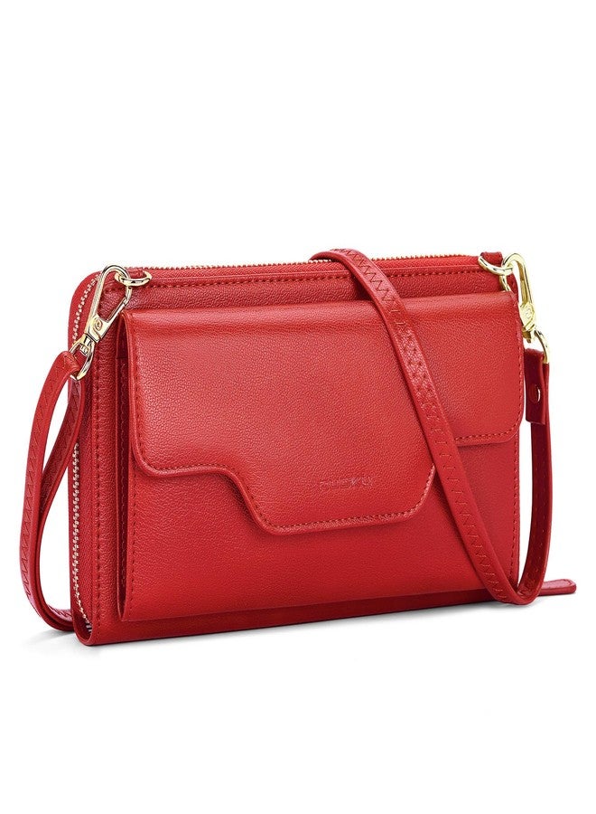 nuoku Small Crossbody Shoulder Bag for Women, Wristlet Phone Women's Wallet with Credit Card Holder,Clutch Purse (Red) - Image 1