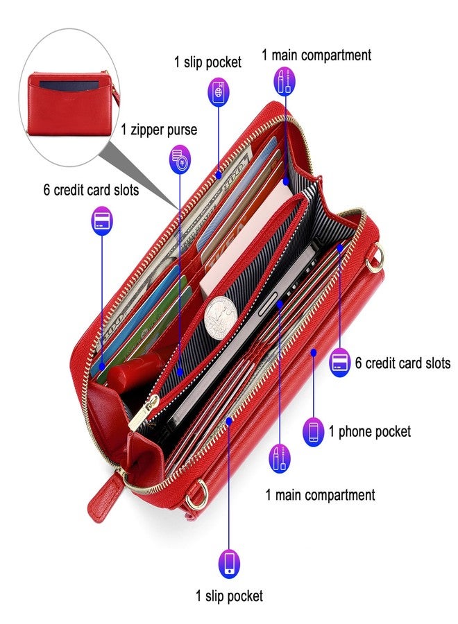 nuoku Small Crossbody Shoulder Bag for Women, Wristlet Phone Women's Wallet with Credit Card Holder,Clutch Purse (Red) - Image 4