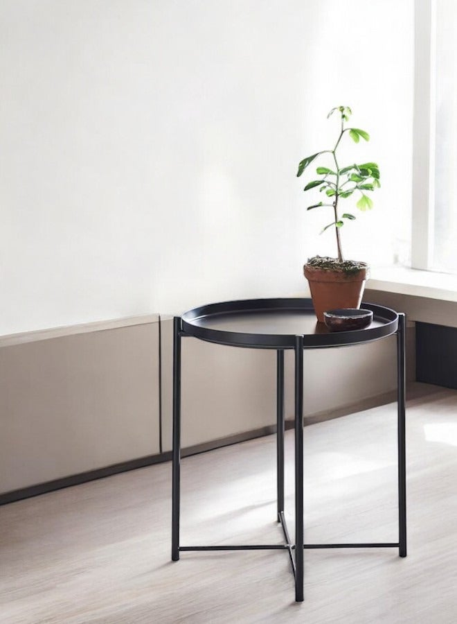 Ak Brass Products Premium Round Metal Coffee Table Black 45x53cm Detachable Tray Top Nordic Style Side Table for Living Room & Bedroom - Image 3