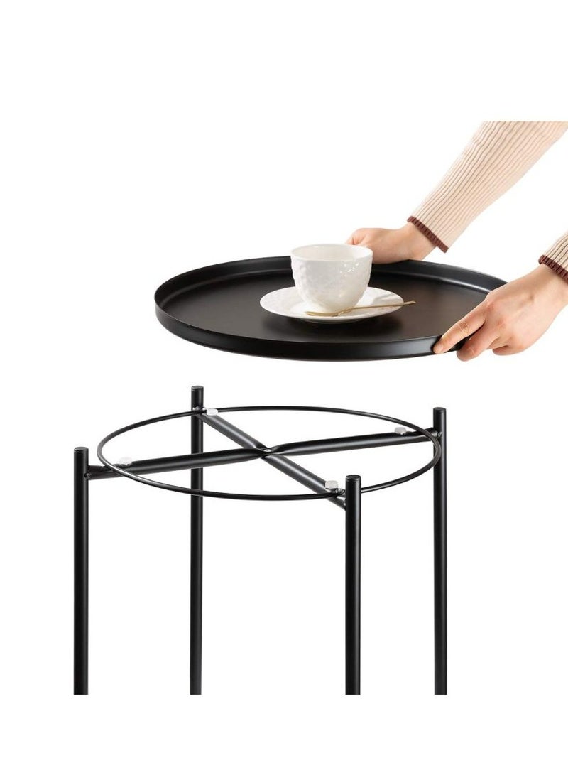 Ak Brass Products Premium Round Metal Coffee Table Black 45x53cm Detachable Tray Top Nordic Style Side Table for Living Room & Bedroom - Image 5